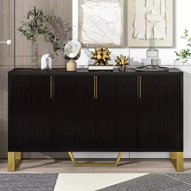 60 Inch Sideboard Buffet Cabinet With 4 Doors Modern Kitchen Storage Cabinet Metal Legs For Dining Room Living Room Entryway