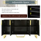 Buffet moderne de 60" avec 4 portes, pieds en métal et étagères réglables, noir et doré