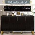 Buffet moderne de 60" avec 4 portes, pieds en métal et étagères réglables, noir et doré