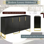 Buffet moderne de 60" avec 4 portes, pieds en métal et étagères réglables, noir et doré