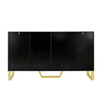 Buffet moderne de 60" avec 4 portes, pieds en métal et étagères réglables, noir et doré