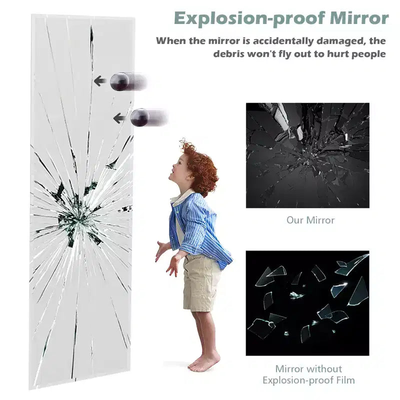 Miroir mural sans cadre 43x15", pleine longueur, montage vertical ou horizontal, antidéflagrant