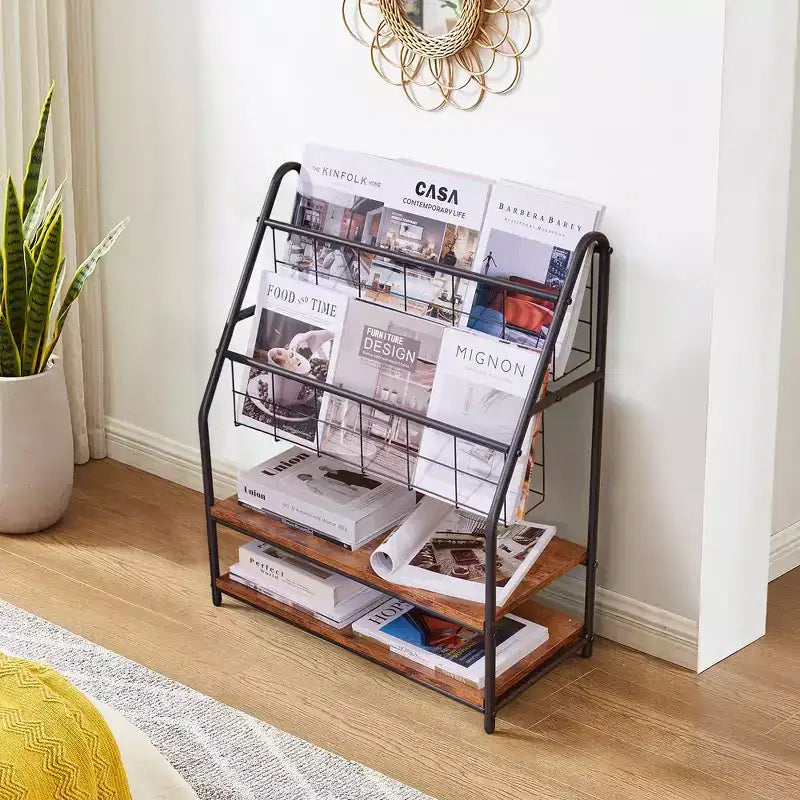 VECELO Small Bookshelf with Metal Frame for Small Spaces, Free Standing