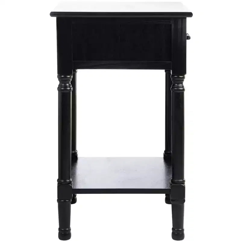 Table d'appoint avec 1 tiroir, motif à chevrons et étagère ouverte, blanc vieilli