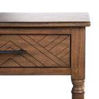Table d'appoint avec 1 tiroir, motif à chevrons et étagère ouverte, blanc vieilli