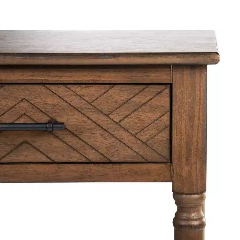 Table d'appoint avec 1 tiroir, motif à chevrons et étagère ouverte, blanc vieilli