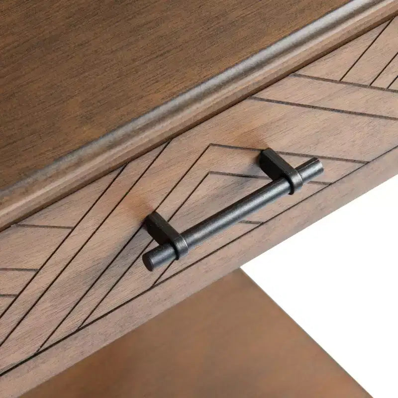 Table d'appoint avec 1 tiroir, motif à chevrons et étagère ouverte, blanc vieilli