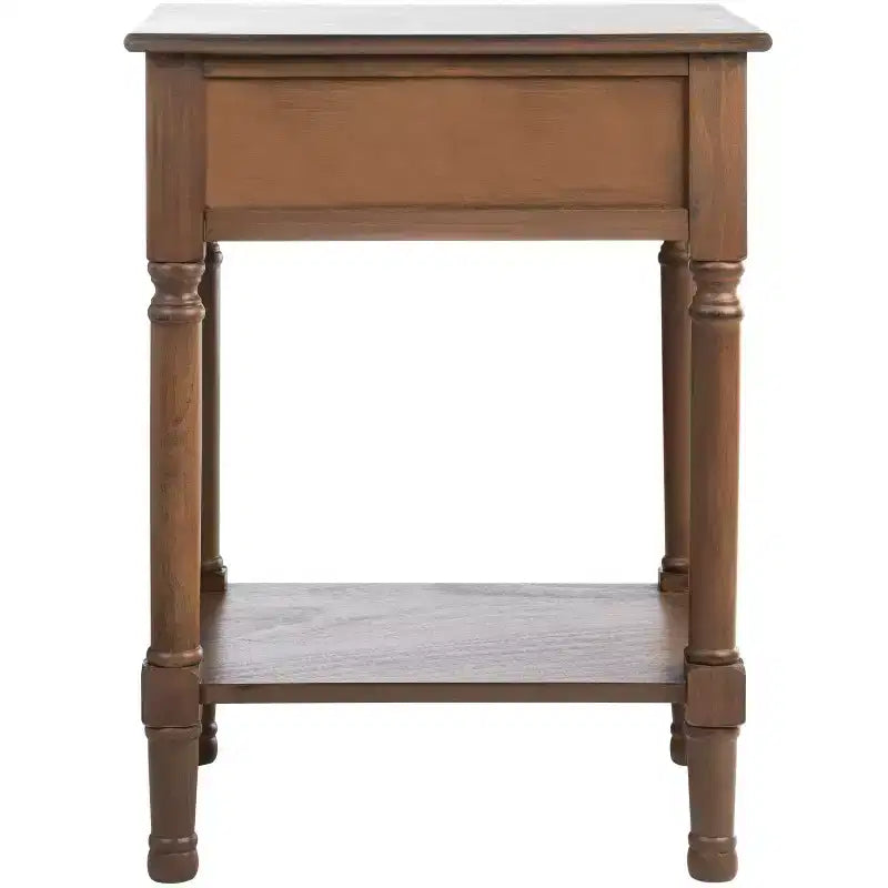 Table d'appoint avec 1 tiroir, motif à chevrons et étagère ouverte, blanc vieilli