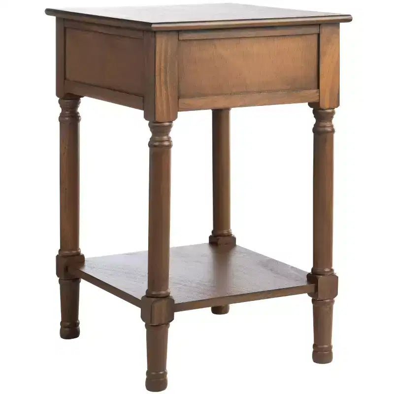 Table d'appoint avec 1 tiroir, motif à chevrons et étagère ouverte, blanc vieilli