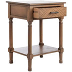 Table d'appoint avec 1 tiroir, motif à chevrons et étagère ouverte, blanc vieilli