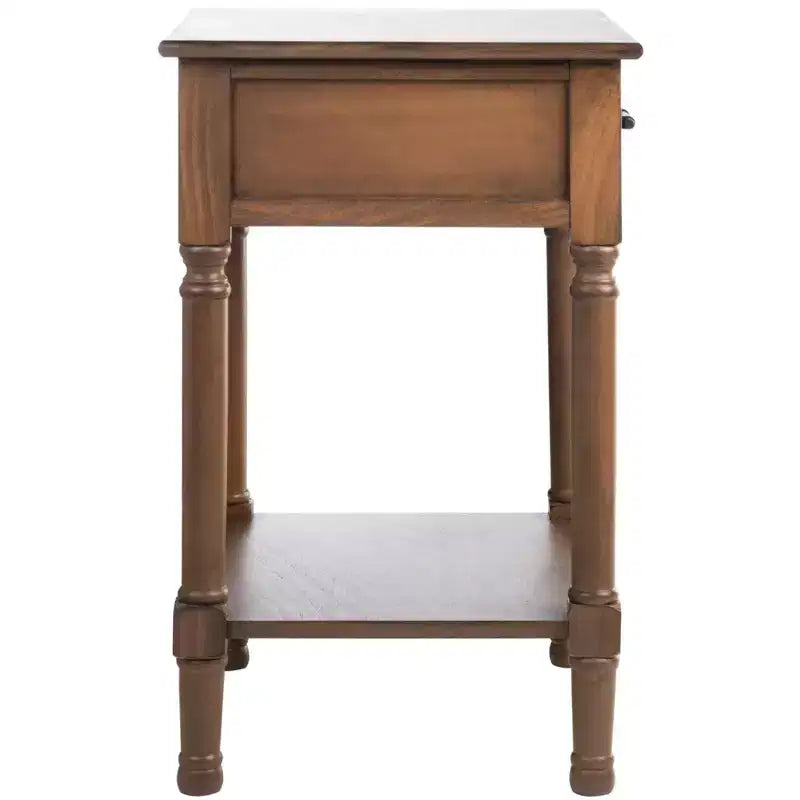 Table d'appoint avec 1 tiroir, motif à chevrons et étagère ouverte, blanc vieilli