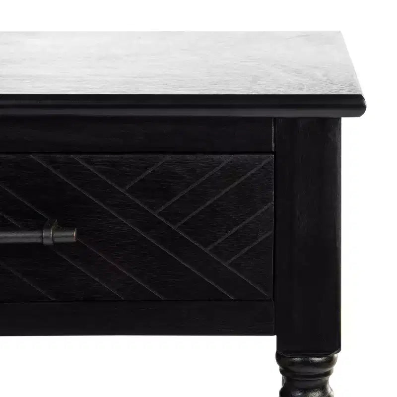 Table d'appoint avec 1 tiroir, motif à chevrons et étagère ouverte, blanc vieilli