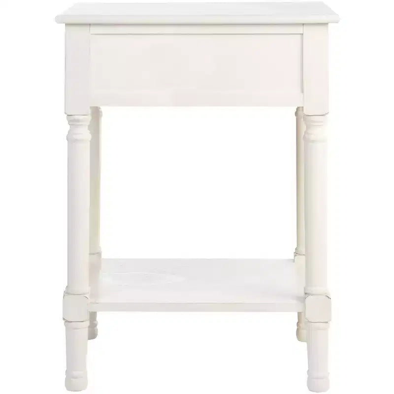 Table d'appoint avec 1 tiroir, motif à chevrons et étagère ouverte, blanc vieilli