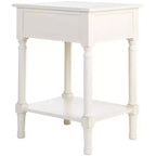 Table d'appoint avec 1 tiroir, motif à chevrons et étagère ouverte, blanc vieilli