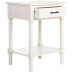 Table d'appoint avec 1 tiroir, motif à chevrons et étagère ouverte, blanc vieilli