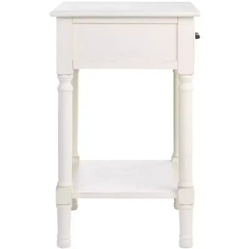 Table d'appoint avec 1 tiroir, motif à chevrons et étagère ouverte, blanc vieilli