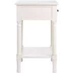 Table d'appoint avec 1 tiroir, motif à chevrons et étagère ouverte, blanc vieilli