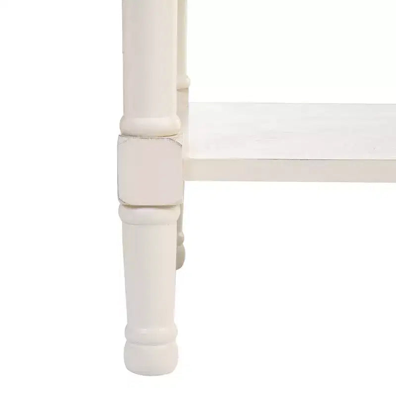 Table d'appoint avec 1 tiroir, motif à chevrons et étagère ouverte, blanc vieilli