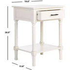 Table d'appoint avec 1 tiroir, motif à chevrons et étagère ouverte, blanc vieilli