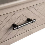 Table d'appoint avec 1 tiroir, motif à chevrons et étagère ouverte, blanc vieilli