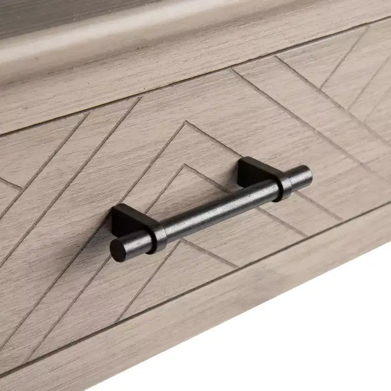 Table d'appoint avec 1 tiroir, motif à chevrons et étagère ouverte, blanc vieilli
