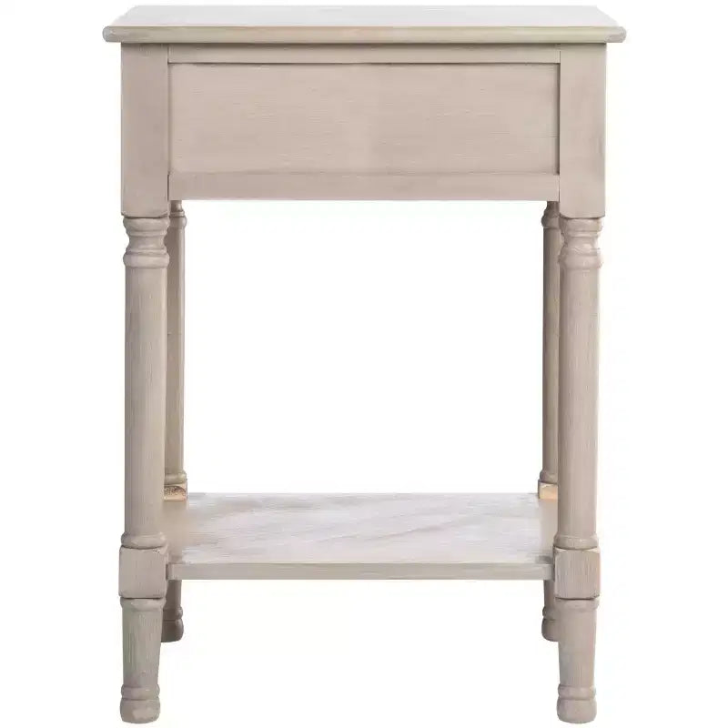 Table d'appoint avec 1 tiroir, motif à chevrons et étagère ouverte, blanc vieilli
