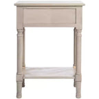 Table d'appoint avec 1 tiroir, motif à chevrons et étagère ouverte, blanc vieilli
