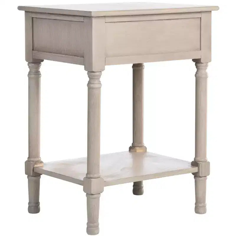 Table d'appoint avec 1 tiroir, motif à chevrons et étagère ouverte, blanc vieilli