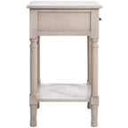Table d'appoint avec 1 tiroir, motif à chevrons et étagère ouverte, blanc vieilli