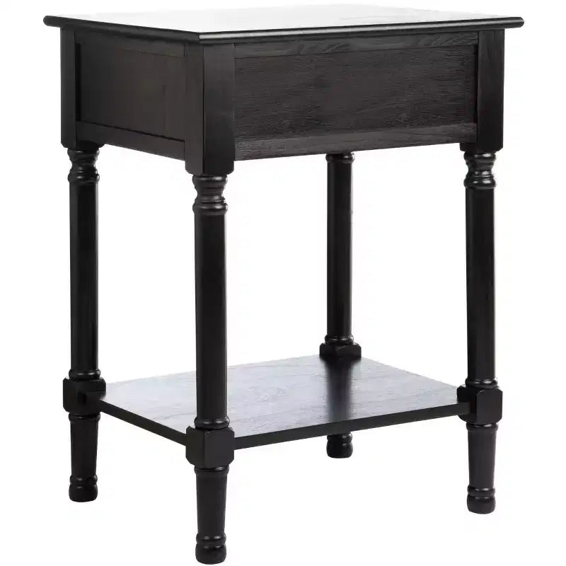 Table d'appoint avec 1 tiroir, motif à chevrons et étagère ouverte, blanc vieilli