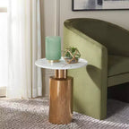 Table d'appoint ronde en marbre et laiton avec piètement en cuivre, table d'appoint moderne