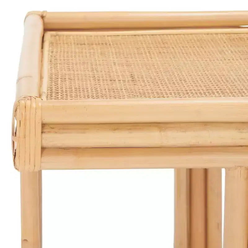 Table d'appoint carrée en rotin, table de bout côtière naturelle avec plateau amovible, aucun assemblage requis