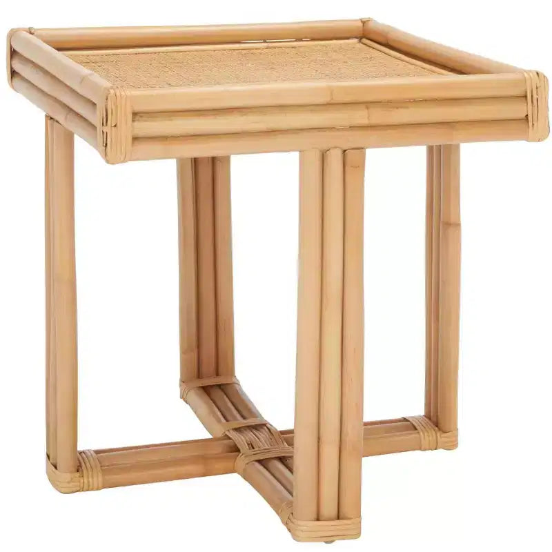 Table d'appoint carrée en rotin, table de bout côtière naturelle avec plateau amovible, aucun assemblage requis