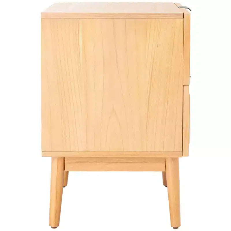 Table de chevet côtière du milieu du siècle avec 2 tiroirs en rotin et pieds évasés