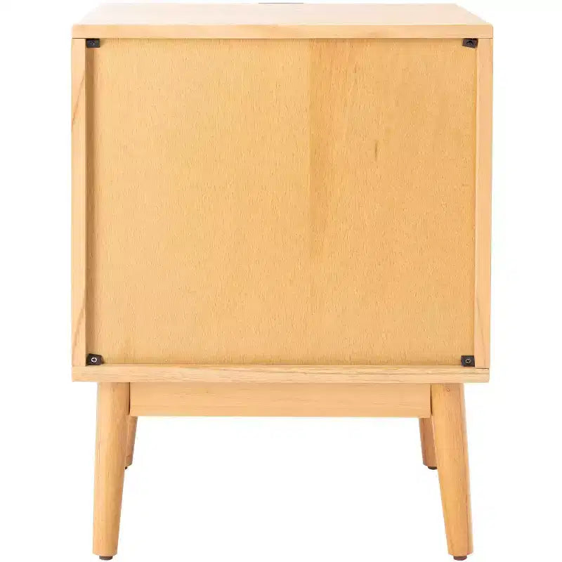 Table de chevet côtière du milieu du siècle avec 2 tiroirs en rotin et pieds évasés