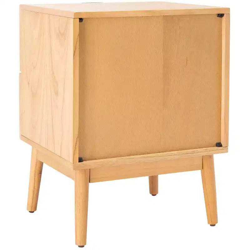Table de chevet côtière du milieu du siècle avec 2 tiroirs en rotin et pieds évasés