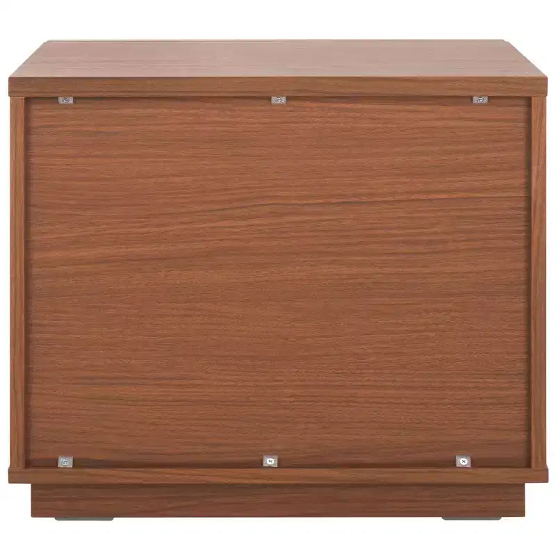 Table de chevet à 2 tiroirs avec détails en bois cannelé et pieds fuselés, finition noyer