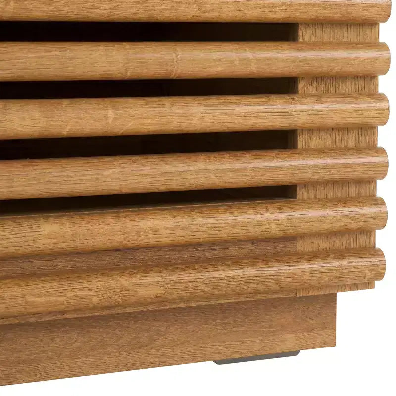 Table de chevet à 2 tiroirs avec détails en bois cannelé et pieds fuselés, finition noyer