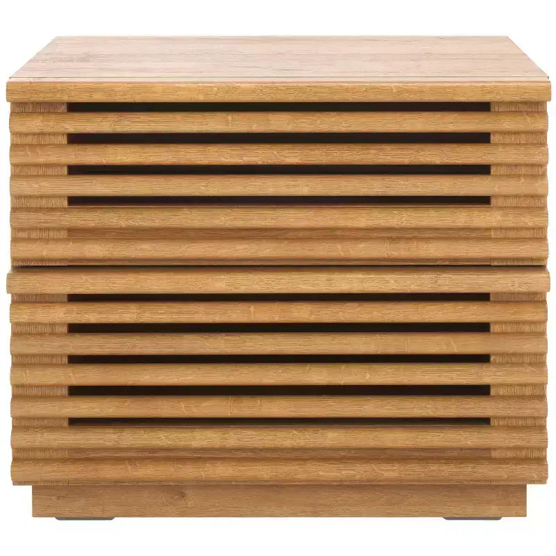 Table de chevet à 2 tiroirs avec détails en bois cannelé et pieds fuselés, finition noyer