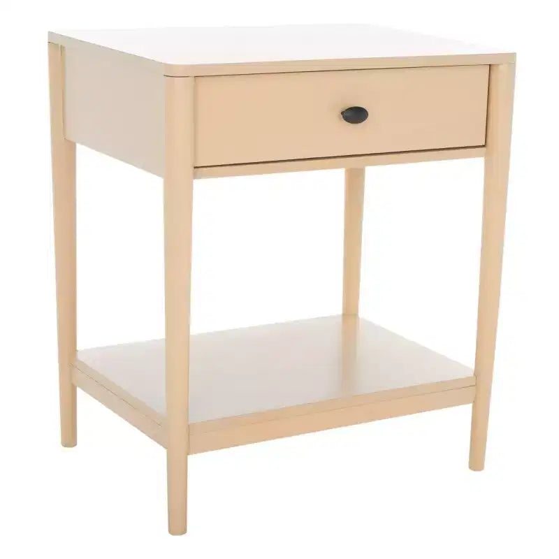 Table de chevet en bois d'hévéa à 1 tiroir avec étagère ouverte, finition blanchie, aucun assemblage requis