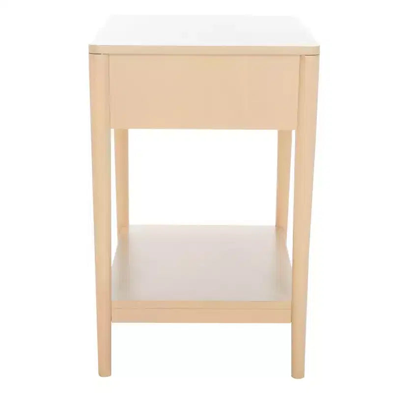 Table de chevet en bois d'hévéa à 1 tiroir avec étagère ouverte, finition blanchie, aucun assemblage requis
