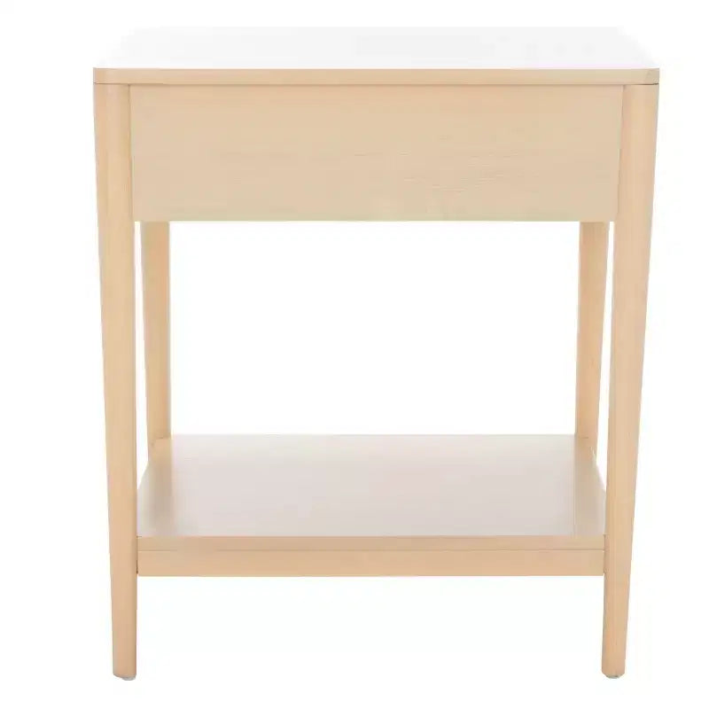 Table de chevet en bois d'hévéa à 1 tiroir avec étagère ouverte, finition blanchie, aucun assemblage requis
