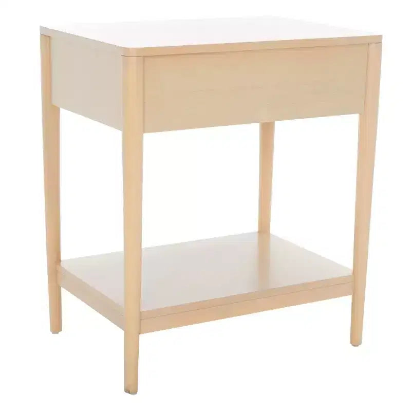 Table de chevet en bois d'hévéa à 1 tiroir avec étagère ouverte, finition blanchie, aucun assemblage requis