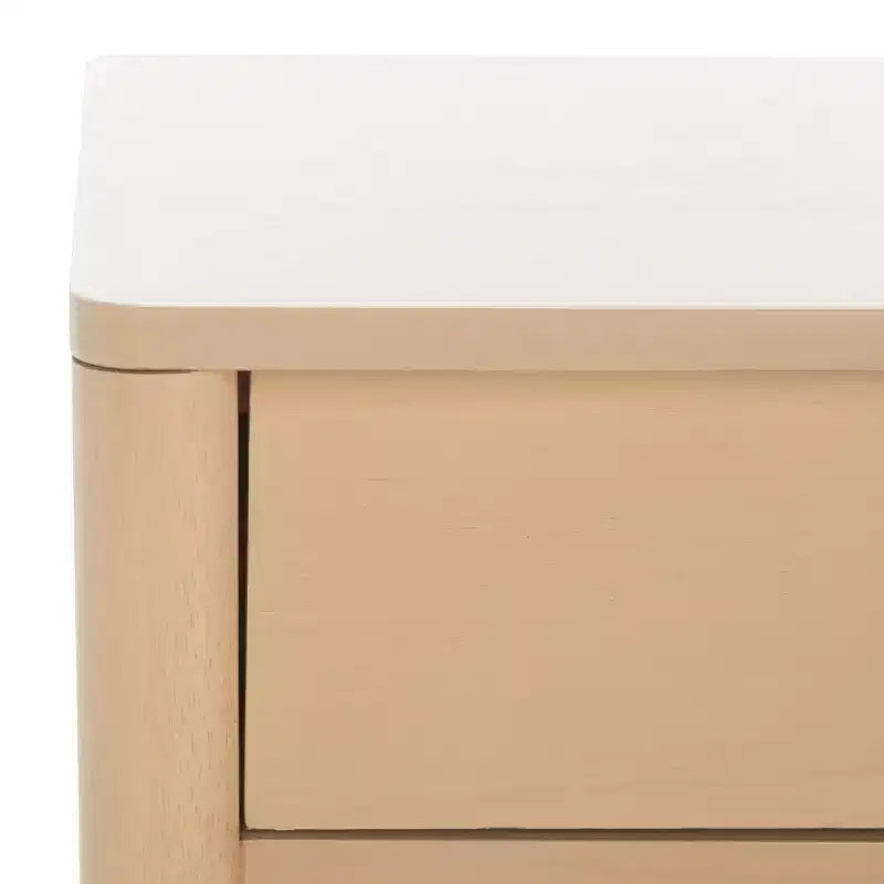 Table de chevet en bois d'hévéa à 1 tiroir avec étagère ouverte, finition blanchie, aucun assemblage requis