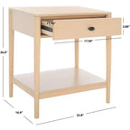 Table de chevet en bois d'hévéa à 1 tiroir avec étagère ouverte, finition blanchie, aucun assemblage requis