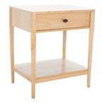 Table de chevet en bois d'hévéa à 1 tiroir avec étagère ouverte, finition blanchie, aucun assemblage requis