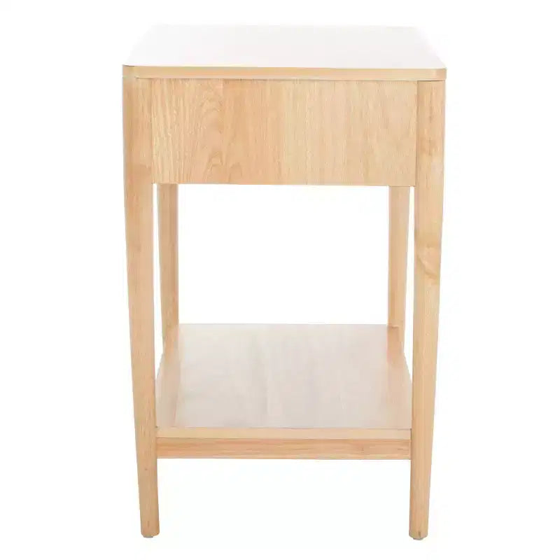 Table de chevet en bois d'hévéa à 1 tiroir avec étagère ouverte, finition blanchie, aucun assemblage requis