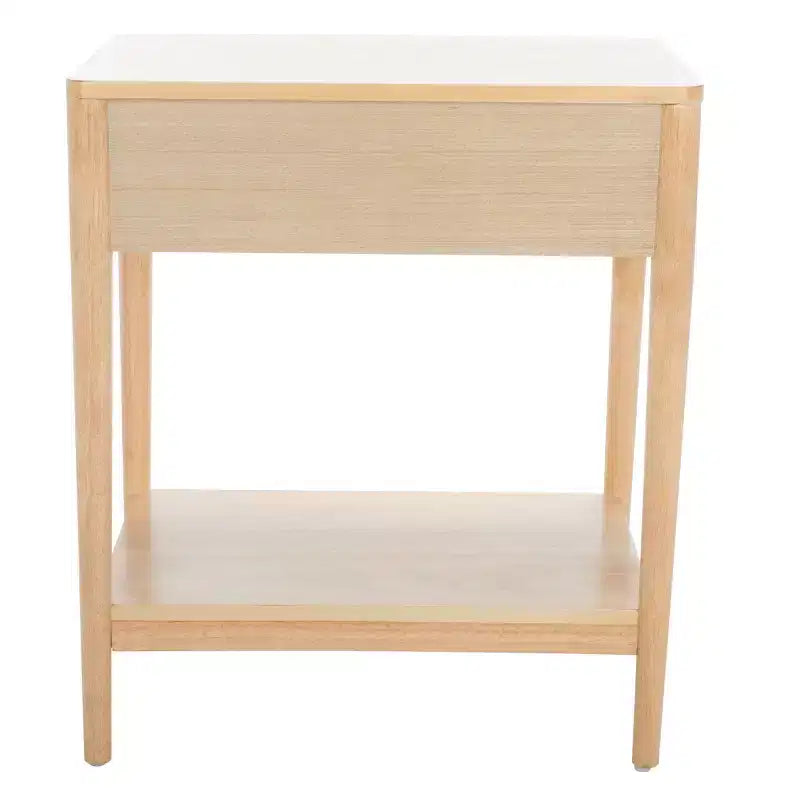 Table de chevet en bois d'hévéa à 1 tiroir avec étagère ouverte, finition blanchie, aucun assemblage requis