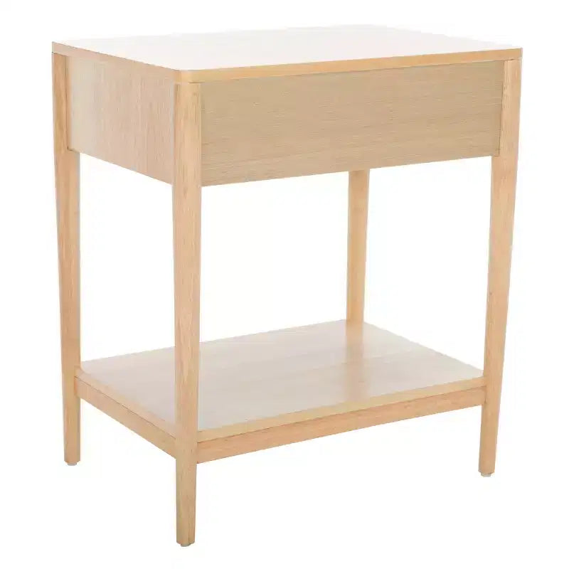 Table de chevet en bois d'hévéa à 1 tiroir avec étagère ouverte, finition blanchie, aucun assemblage requis