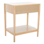 Table de chevet en bois d'hévéa à 1 tiroir avec étagère ouverte, finition blanchie, aucun assemblage requis